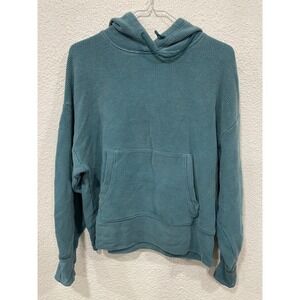 Athleta Sweatshirt Hoodie Women Balance Waffle Pullover Teal Blue Green Heavy M